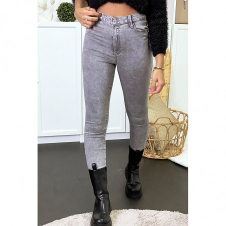 Jeans gris en taille haute extensible avec poches