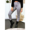 Jeans gris en taille haute extensible avec poches