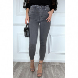 Jean slim gris taille haute et stretch