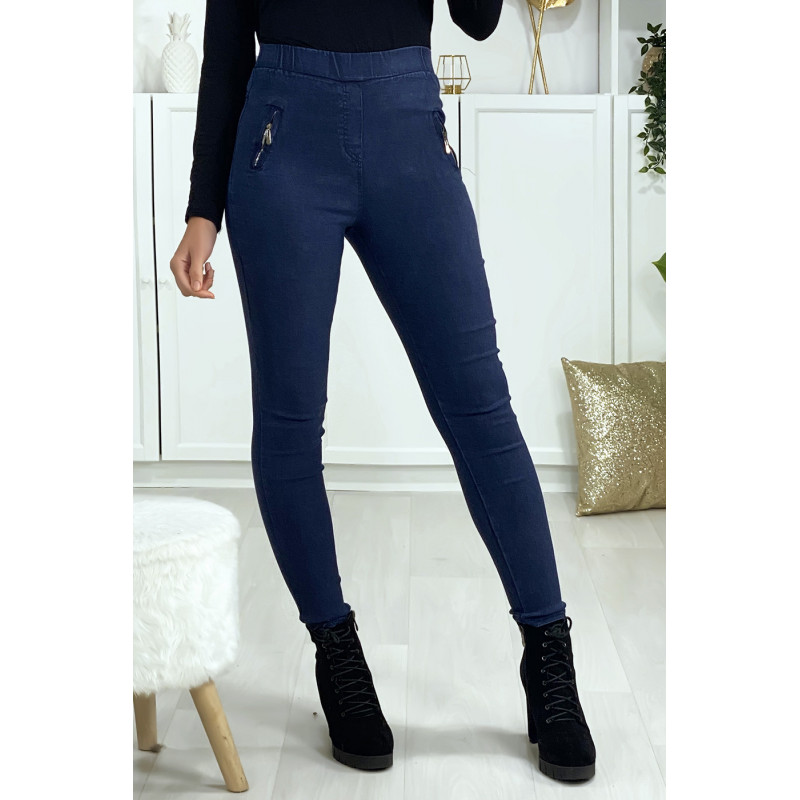 Jegging bleu en strech avec zip aux poches