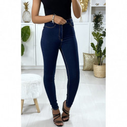 Jeans slim en marine brute avec fausse poches à l'avant