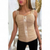 Top débardeur beige froncé et doublé en tulle