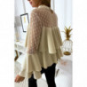 Haut beige col haut plumetis