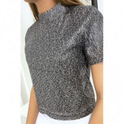 Top à paillettes gris argent