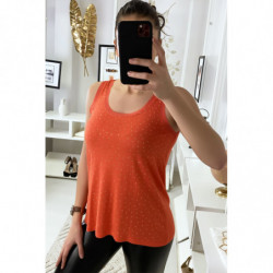 Top léger corail à strass