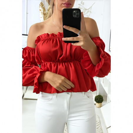 Bustier satiné rouge avec manches à part