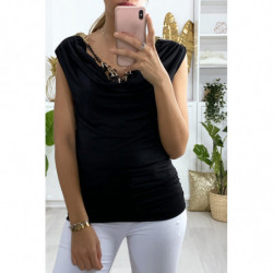 Top noir avec collier et col tombant