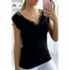 Top noir avec collier et col tombant