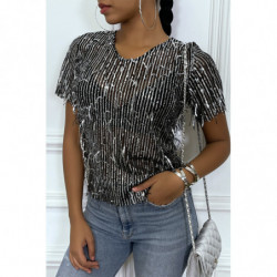 Top argenté avec franges en sequins argenté