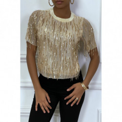 Top beige en sequin manches...