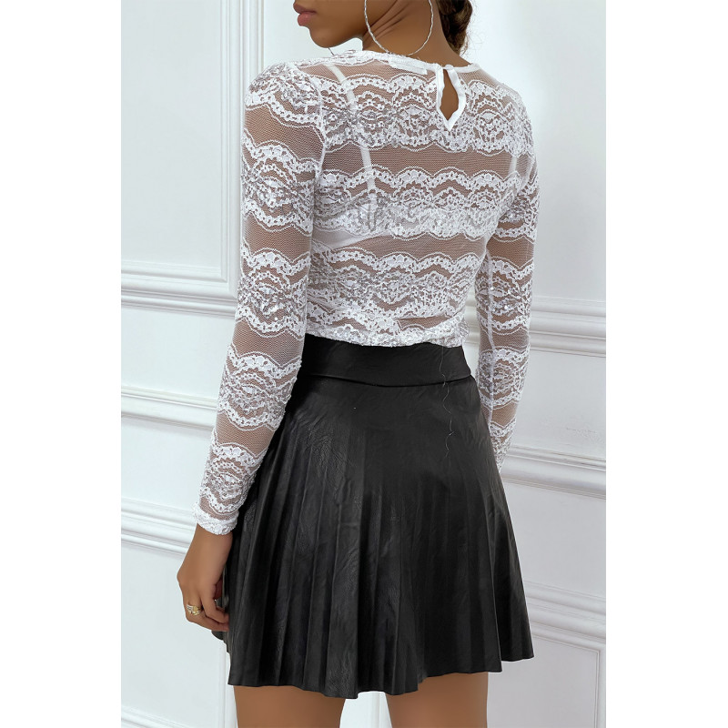 Top blanc en dentelle transparent en sequins