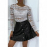 Top blanc en dentelle transparent en sequins