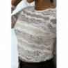 Top beige en dentelle transparent en sequins