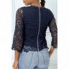 Top manches longues bleu marine en crochet