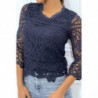 Top manches longues bleu marine en crochet