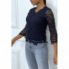 Top manches longues bleu marine en crochet