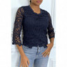 Top manches longues bleu marine en crochet