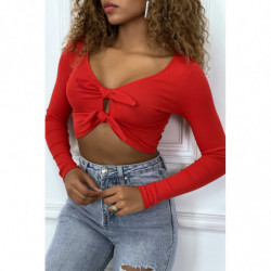 Crop top rouge à manches longues avec noeuds