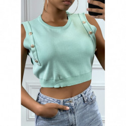 Top debardeur court vert turquoise avec boutons dorée