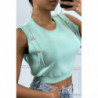 Top debardeur court vert turquoise avec boutons dorée