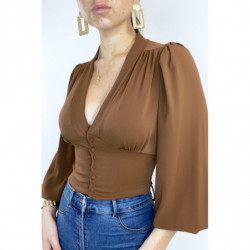 Blouse marron cintrée à la...