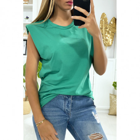 T-shirt sans manche over size vert avec épaules rembourrés