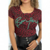 Tee-shirt bordeaux motif leopard et écriture