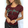 Tee-shirt bordeaux motif leopard et écriture