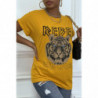 Tee-shirt moutarde ample avec écriture REBEL et tête de lion