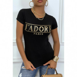 Tee-shirt noir avec écriture J'ADORE en dorée