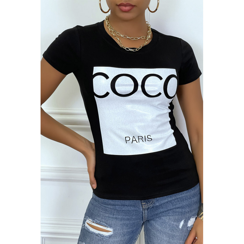 Tee-shirt noir avec impression coco