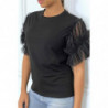 Tee-shirt noir avec manches en tulles