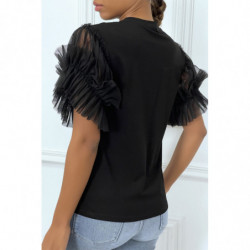 Tee-shirt noir avec manches en tulles