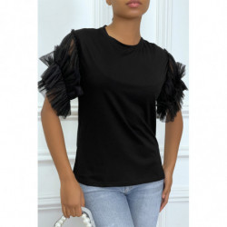 Tee-shirt noir avec manches en tulles