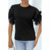 Tee-shirt noir avec manches en tulles