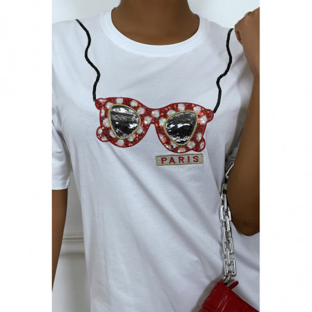 Tee-shirt blanc avec dessins en sequins