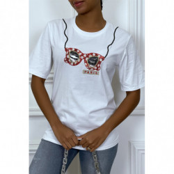 Tee-shirt blanc avec dessins en sequins