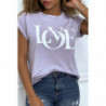 T-shirt lilas manches revers avec écriture LOVE