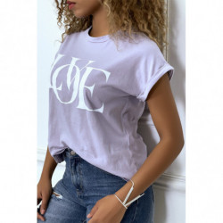 T-shirt lilas manches revers avec écriture LOVE