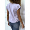 T-shirt lilas manches revers avec écriture LOVE