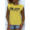 Tee-shirt jaune à épaulettes avec écriture ENJOY