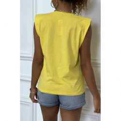 Tee-shirt jaune à épaulettes avec écriture ENJOY