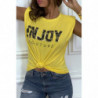 Tee-shirt jaune à épaulettes avec écriture ENJOY