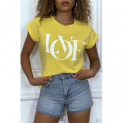 T-shirt jaune manches revers avec écriture LOVE