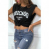 T-shirt noir avec épaulettes et écriture CHICAGO devant