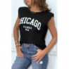 T-shirt noir avec épaulettes et écriture CHICAGO devant