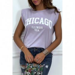 T-shirt lila avec épaulettes et écriture CHICAGO devant