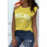 T-shirt jaune avec épaulettes et écriture CHICAGO devant