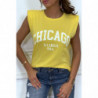 T-shirt jaune avec épaulettes et écriture CHICAGO devant