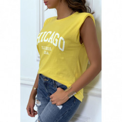 T-shirt jaune avec épaulettes et écriture CHICAGO devant